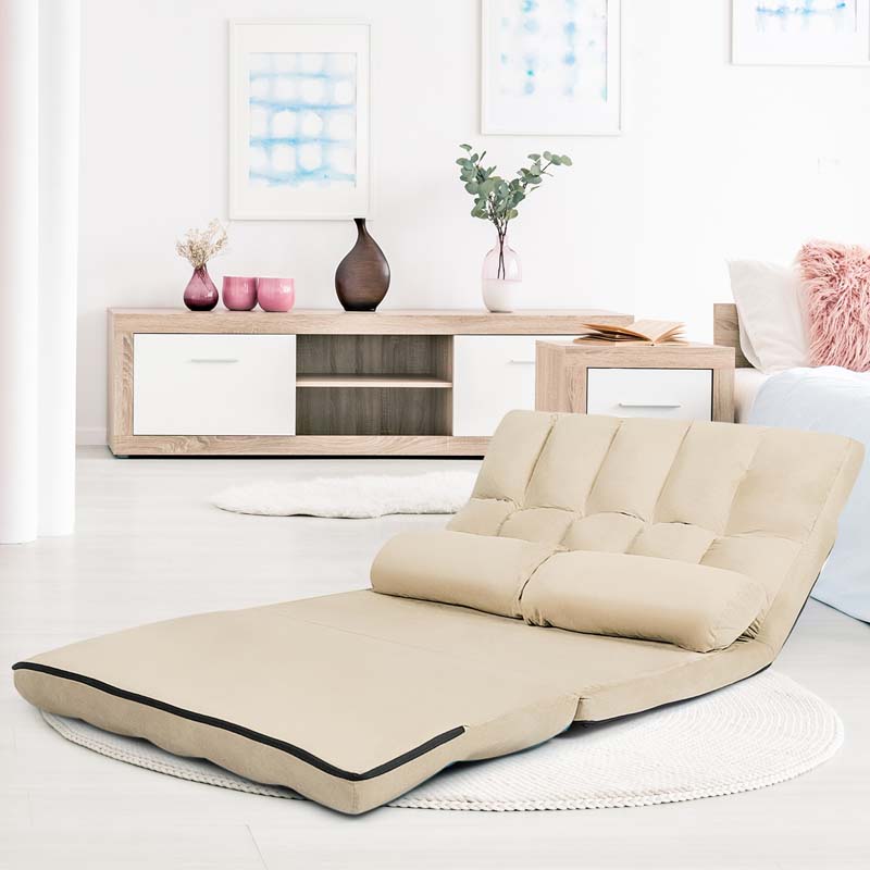Floor Sofa 6-Position Adjustable, Foldable Lazy Sofa Sleeper Bed, Suede Cloth Cover, Floor Gaming Sofa Couch with 2 Pillows