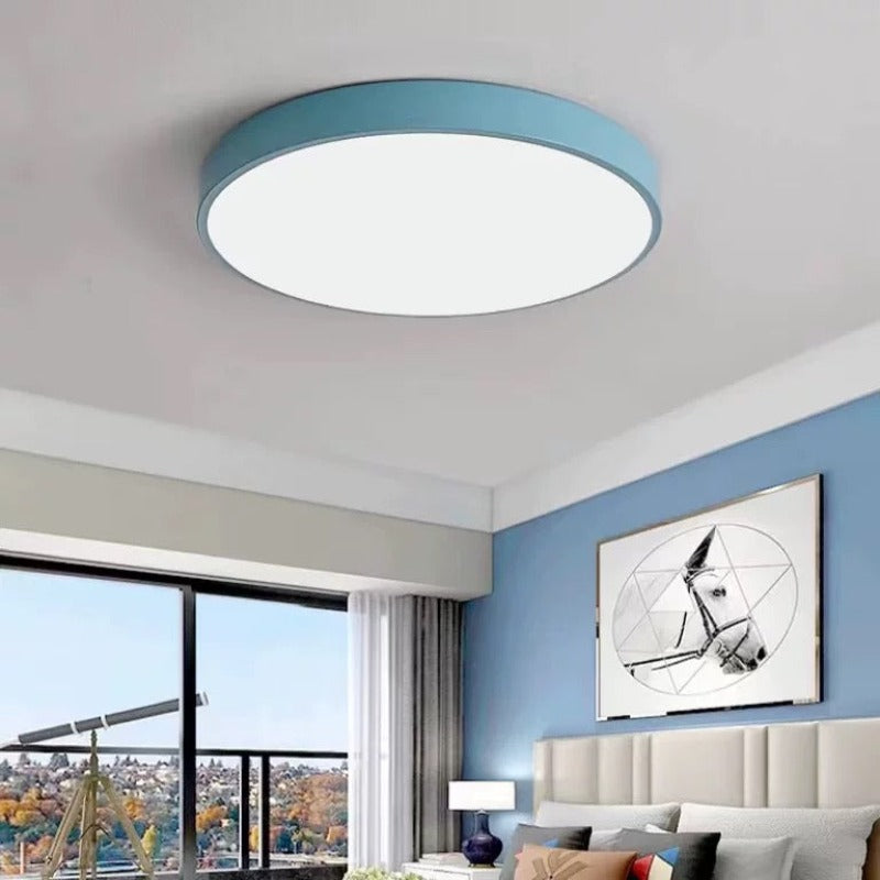 Modern Round LED Ceiling Lamp Pink Gray Metal Living Room