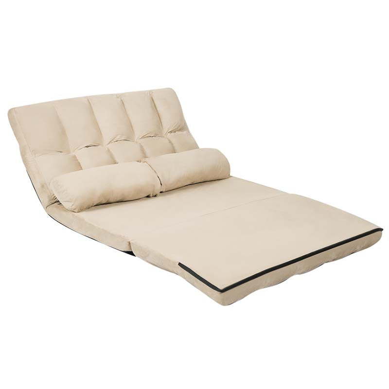 Floor Sofa 6-Position Adjustable, Foldable Lazy Sofa Sleeper Bed, Suede Cloth Cover, Floor Gaming Sofa Couch with 2 Pillows