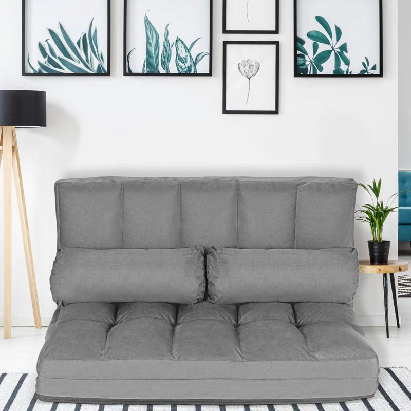 Floor Sofa 6-Position Adjustable, Foldable Lazy Sofa Sleeper Bed, Suede Cloth Cover, Floor Gaming Sofa Couch with 2 Pillows