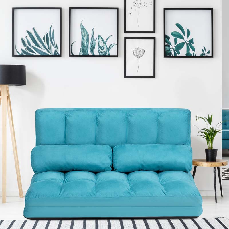 Floor Sofa 6-Position Adjustable, Foldable Lazy Sofa Sleeper Bed, Suede Cloth Cover, Floor Gaming Sofa Couch with 2 Pillows