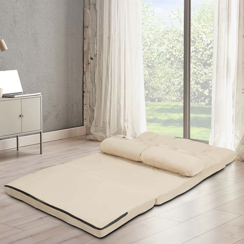 Floor Sofa 6-Position Adjustable, Foldable Lazy Sofa Sleeper Bed, Suede Cloth Cover, Floor Gaming Sofa Couch with 2 Pillows