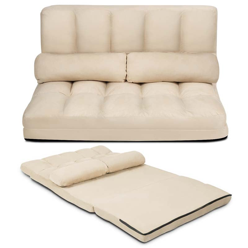 Floor Sofa 6-Position Adjustable, Foldable Lazy Sofa Sleeper Bed, Suede Cloth Cover, Floor Gaming Sofa Couch with 2 Pillows