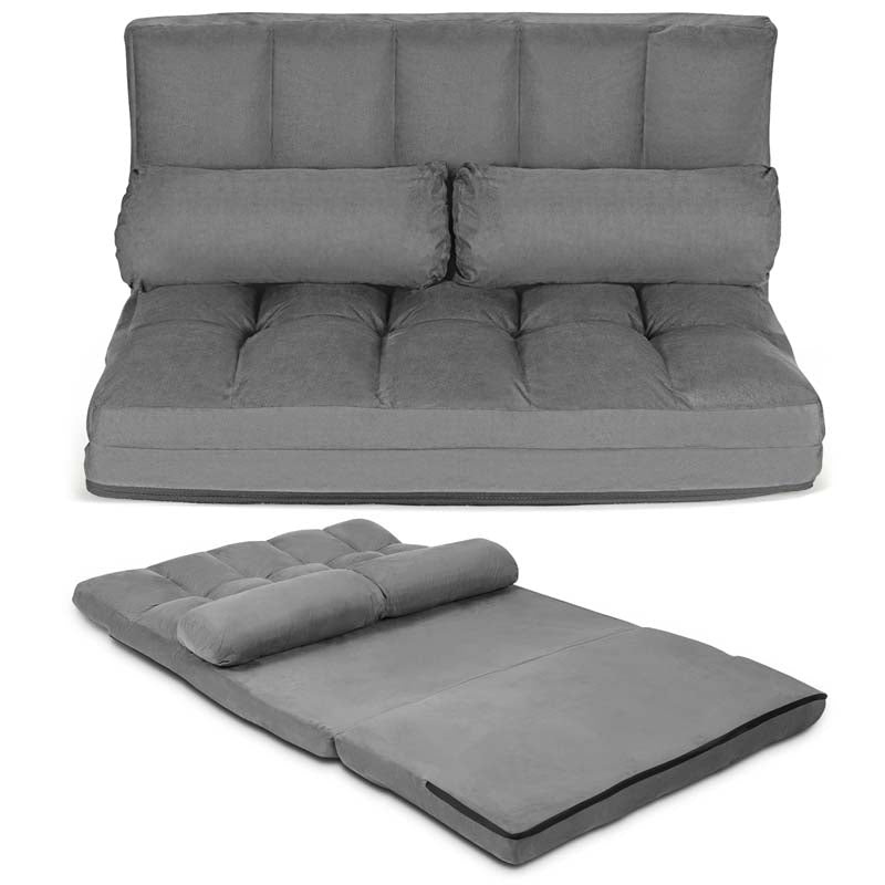 Floor Sofa 6-Position Adjustable, Foldable Lazy Sofa Sleeper Bed, Suede Cloth Cover, Floor Gaming Sofa Couch with 2 Pillows