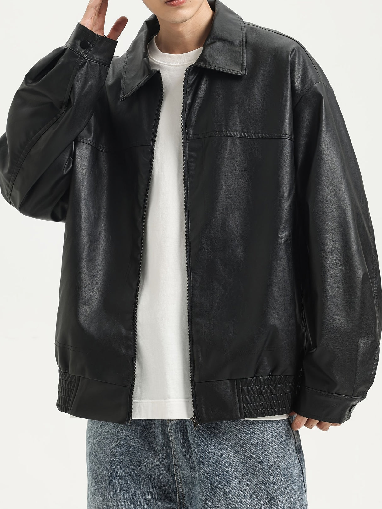 Men’s Casual Outdoor Zip-Up Motorcycle Jacket – Lightweight Black Stylish Outerwear