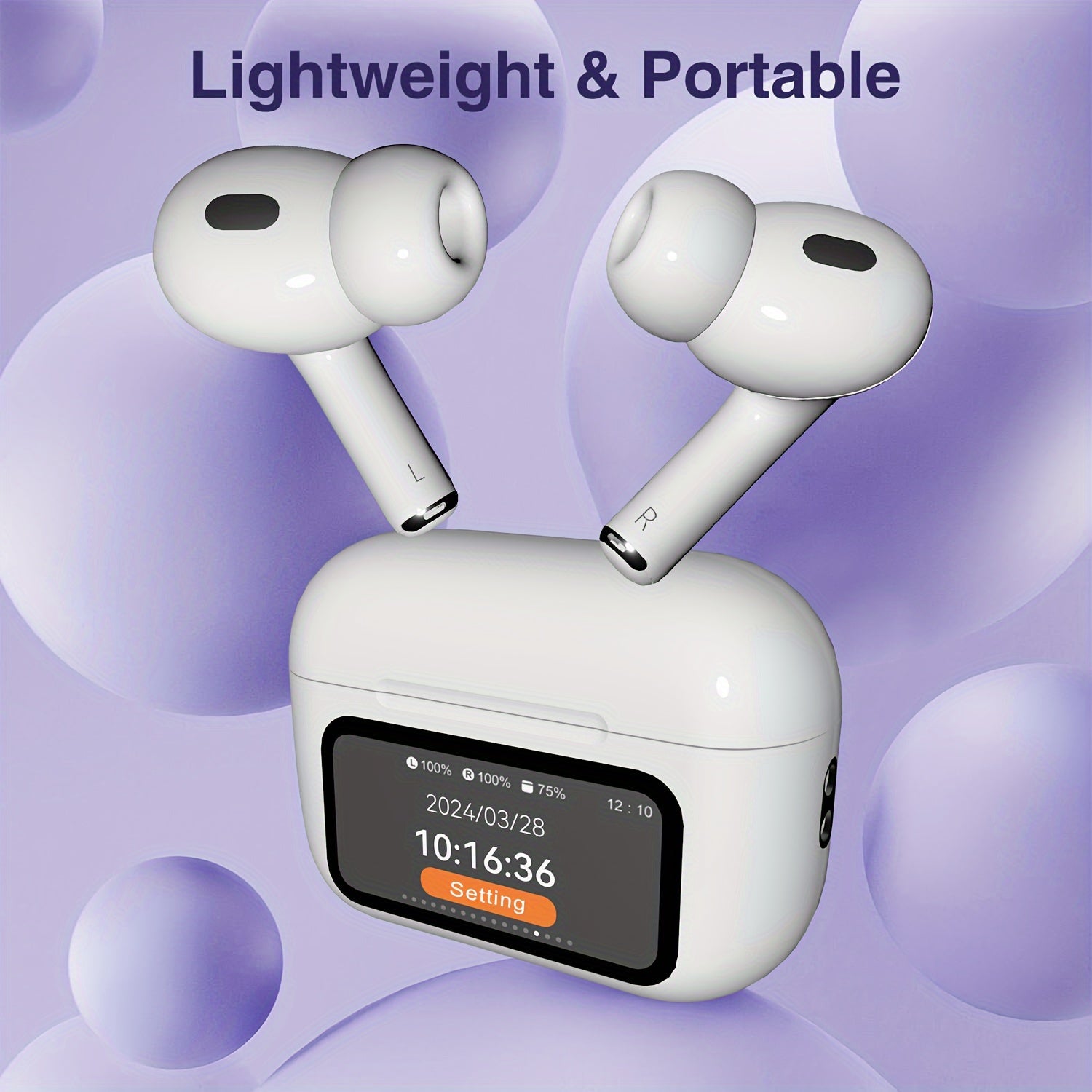 Smart Touch Screen Wireless Earbuds, True Wireless Earphones Noise Cancelling Earbud