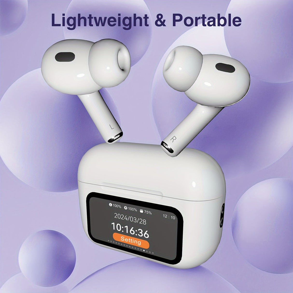 Smart Touch Screen Wireless Earbuds, True Wireless Earphones Noise Cancelling Earbud