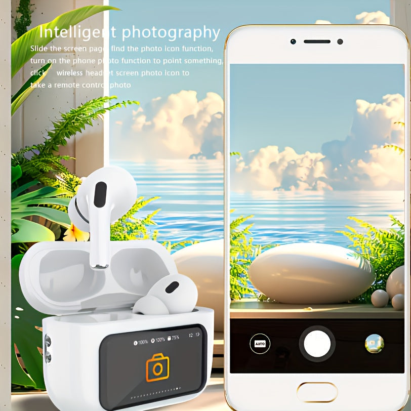 Smart Touch Screen Wireless Earbuds, True Wireless Earphones Noise Cancelling Earbud