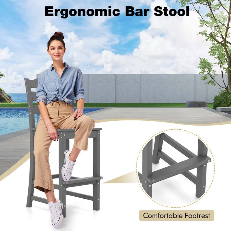 Outdoor HDPE Bar Stool, Patio Tall Bar Chair with Backrest and Footrest, 30 Inches Counter Height Barstools for Garden Backyard