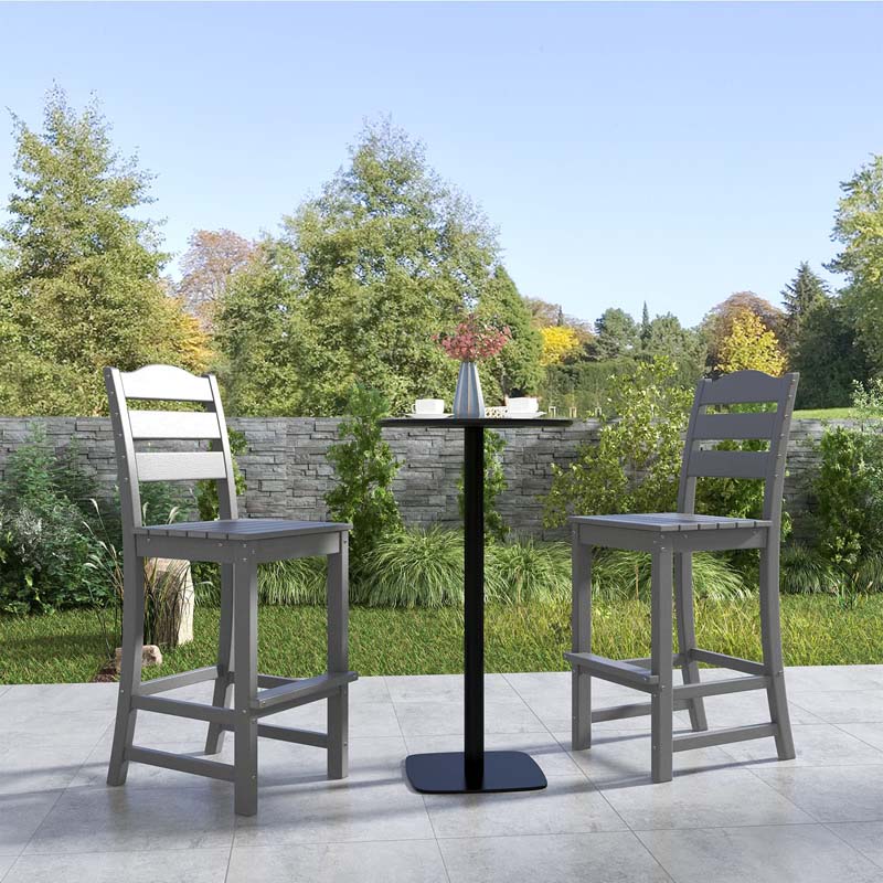 Outdoor HDPE Bar Stool, Patio Tall Bar Chair with Backrest and Footrest, 30 Inches Counter Height Barstools for Garden Backyard