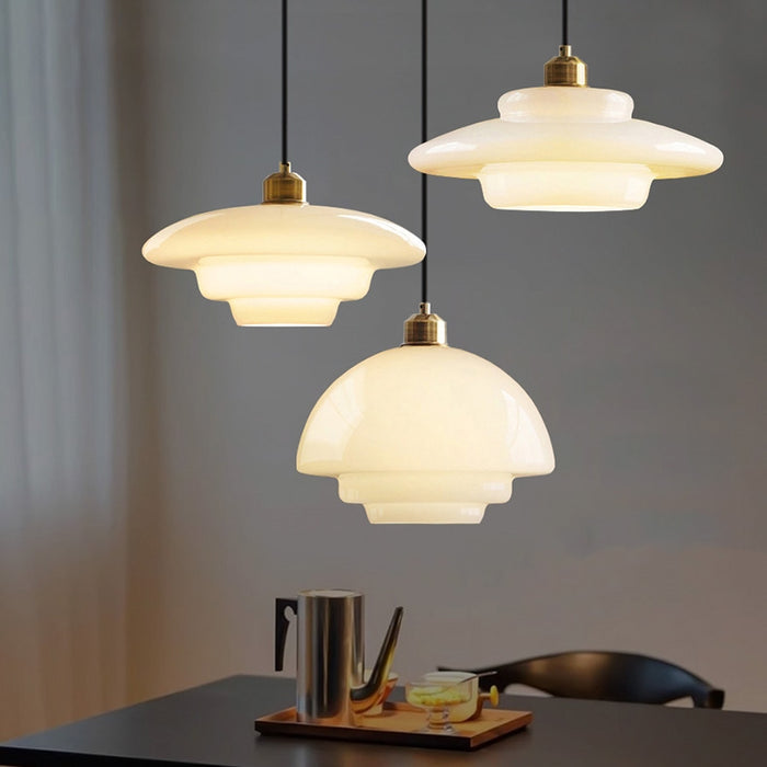 Elegant Art Deco White Glass Pendant Light – Ceiling Lamp for Hallways & Kitchens