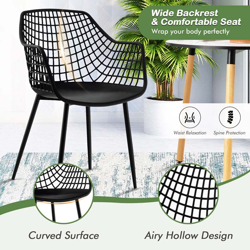 4-Pack Modern Dining Chairs with 15" High Airy Hollow Backrest, Powder-Coated Metal Legs, Anti-Slip Foot Pads