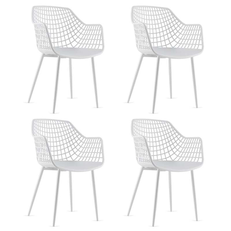 4-Pack Modern Dining Chairs with 15" High Airy Hollow Backrest, Powder-Coated Metal Legs, Anti-Slip Foot Pads
