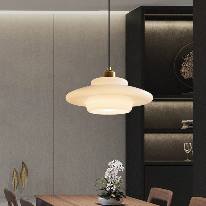 Elegant Art Deco White Glass Pendant Light – Ceiling Lamp for Hallways & Kitchens