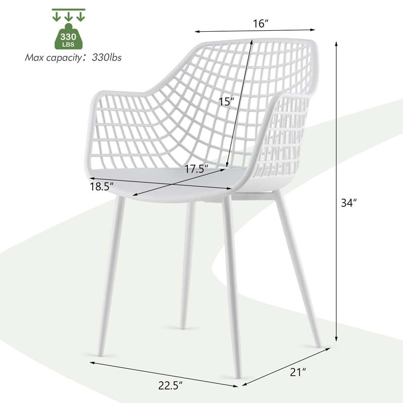 4-Pack Modern Dining Chairs with 15" High Airy Hollow Backrest, Powder-Coated Metal Legs, Anti-Slip Foot Pads