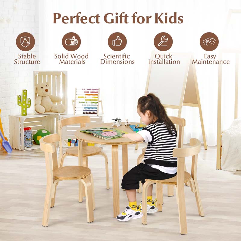 5-Piece Bentwood Kids Table & Chair Set, Toddler Activity Table with 4 Chairs, Toy Bricks, Classroom Playroom Daycare Furniture