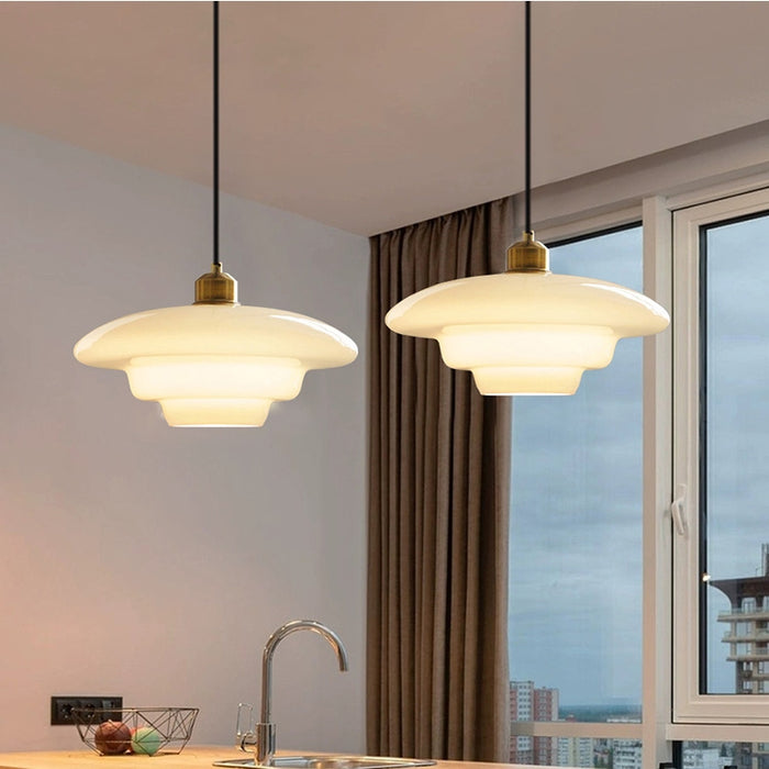 Elegant Art Deco White Glass Pendant Light – Ceiling Lamp for Hallways & Kitchens