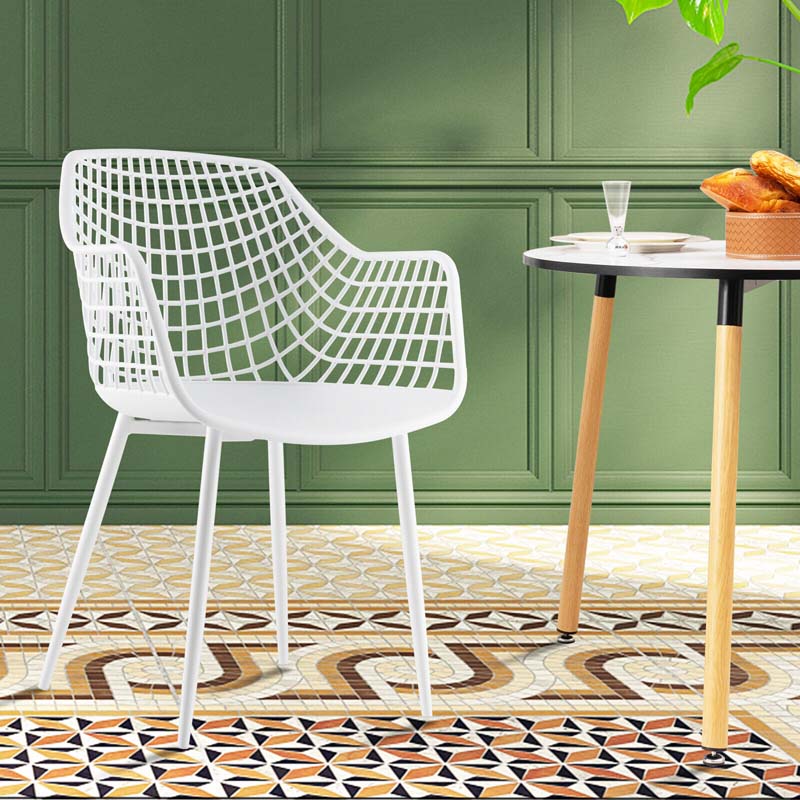 4-Pack Modern Dining Chairs with 15" High Airy Hollow Backrest, Powder-Coated Metal Legs, Anti-Slip Foot Pads