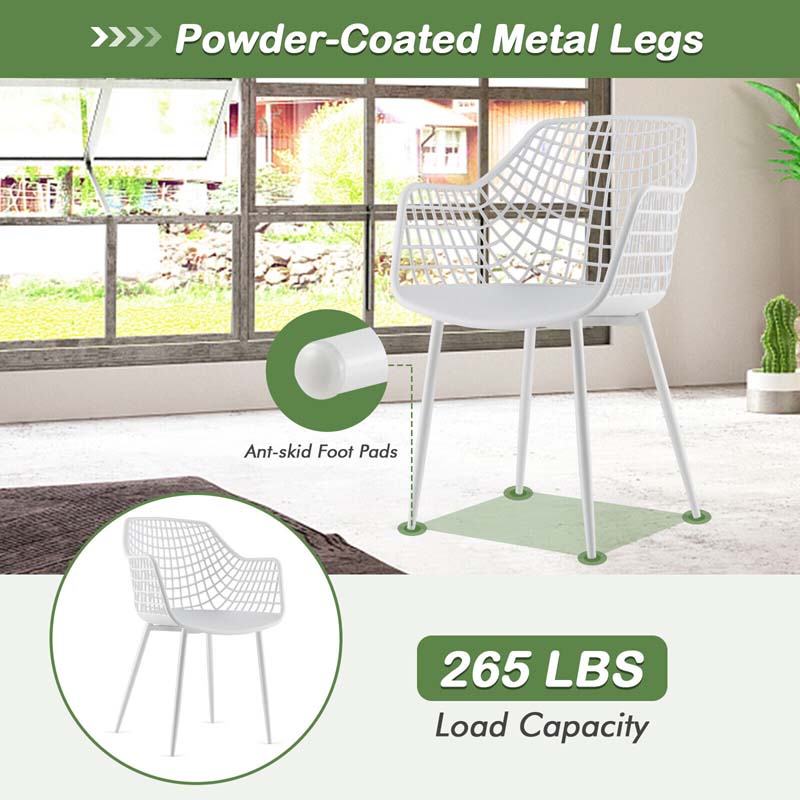 4-Pack Modern Dining Chairs with 15" High Airy Hollow Backrest, Powder-Coated Metal Legs, Anti-Slip Foot Pads