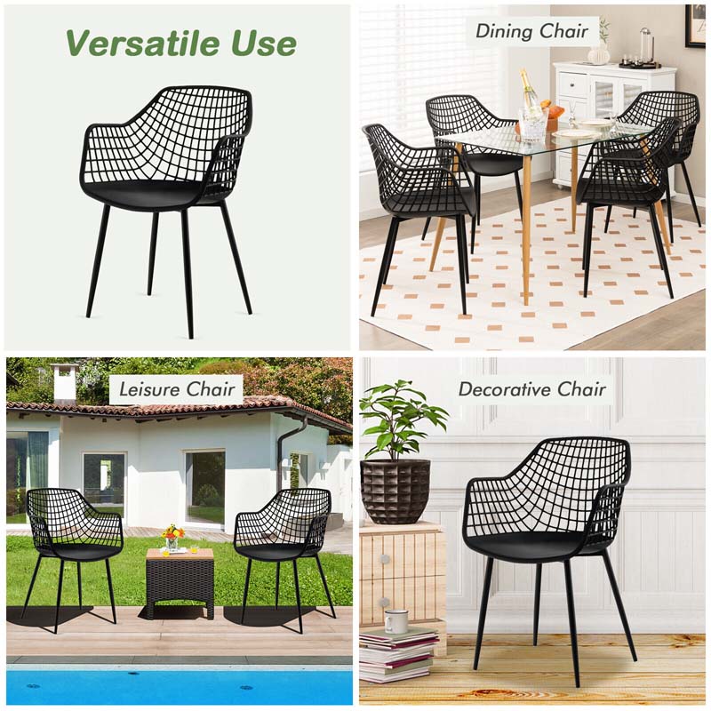 4-Pack Modern Dining Chairs with 15" High Airy Hollow Backrest, Powder-Coated Metal Legs, Anti-Slip Foot Pads