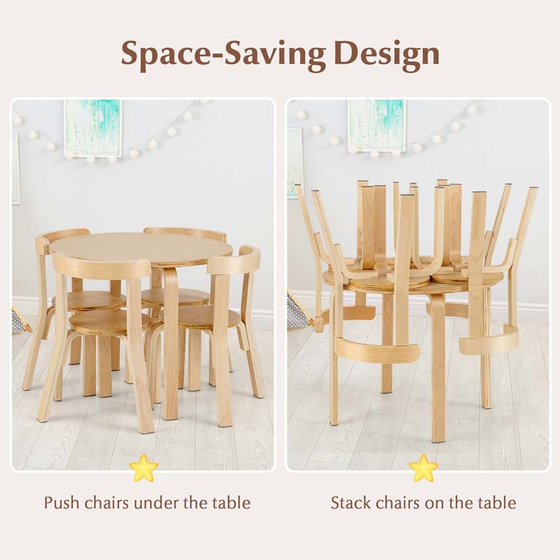 5-Piece Bentwood Kids Table & Chair Set, Toddler Activity Table with 4 Chairs, Toy Bricks, Classroom Playroom Daycare Furniture