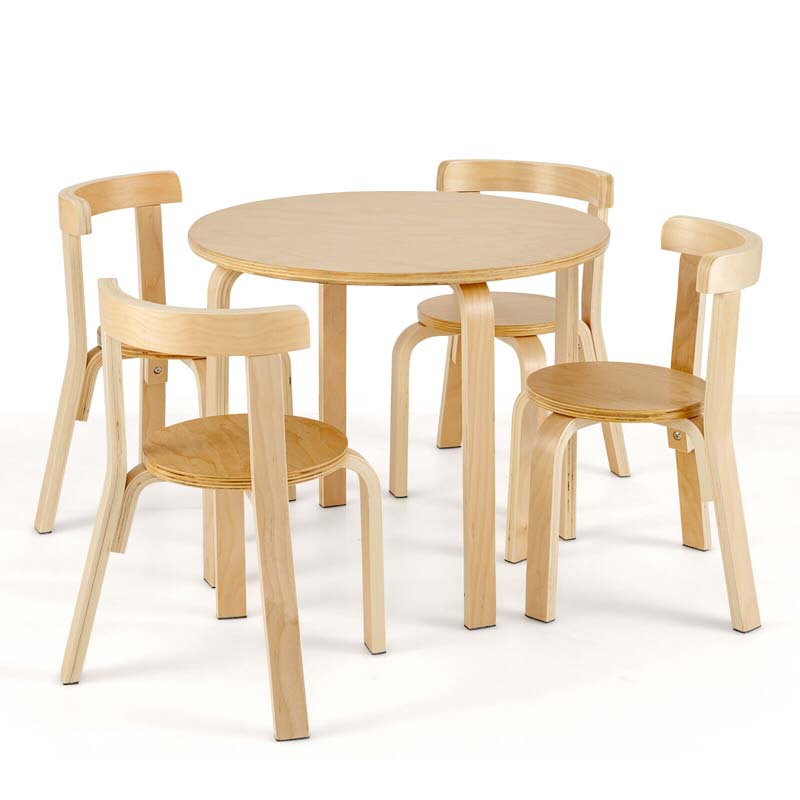 5-Piece Bentwood Kids Table & Chair Set, Toddler Activity Table with 4 Chairs, Toy Bricks, Classroom Playroom Daycare Furniture