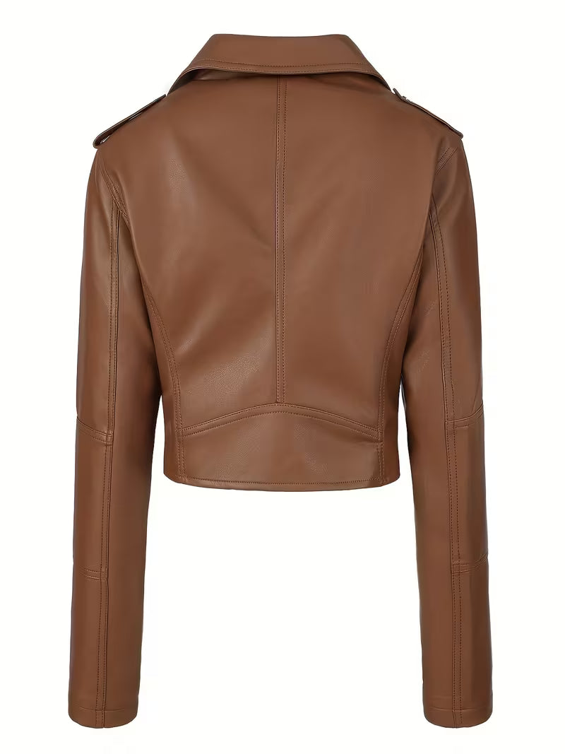 Women’s Biker Jacket – Chic Motorcycle Zip-Up Coat