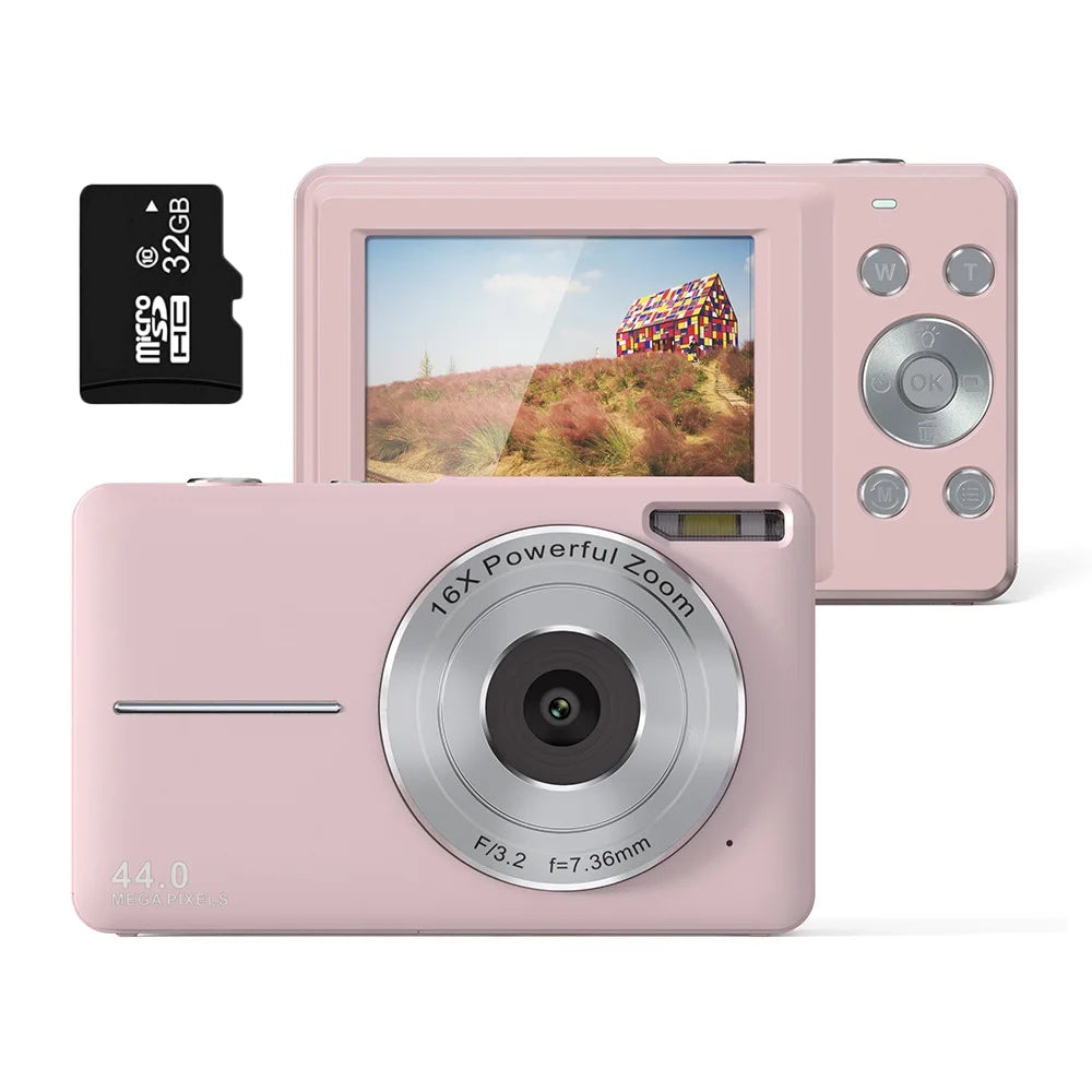 Portable Digital Camera 1080P 44MP with 16X Zoom – Compact Vlogging Camera with LCD Screen, Rechargeable, Perfect for Teens and Students
