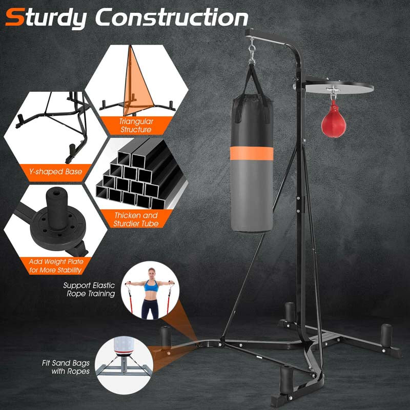2-in-1 Height Adjustable Boxing Stand with Filled Punching Bag & Speed Ball, Heavy Duty Free Standing Boxing Station for Home Gym