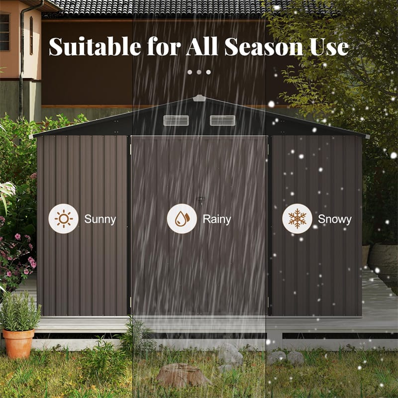 10x14 FT Outdoor Storage Shed, Large Garden Tool House with Improved Windproof Metal Structure, Lockable Door, 4 Vents & Waterproof for Patio Backyard