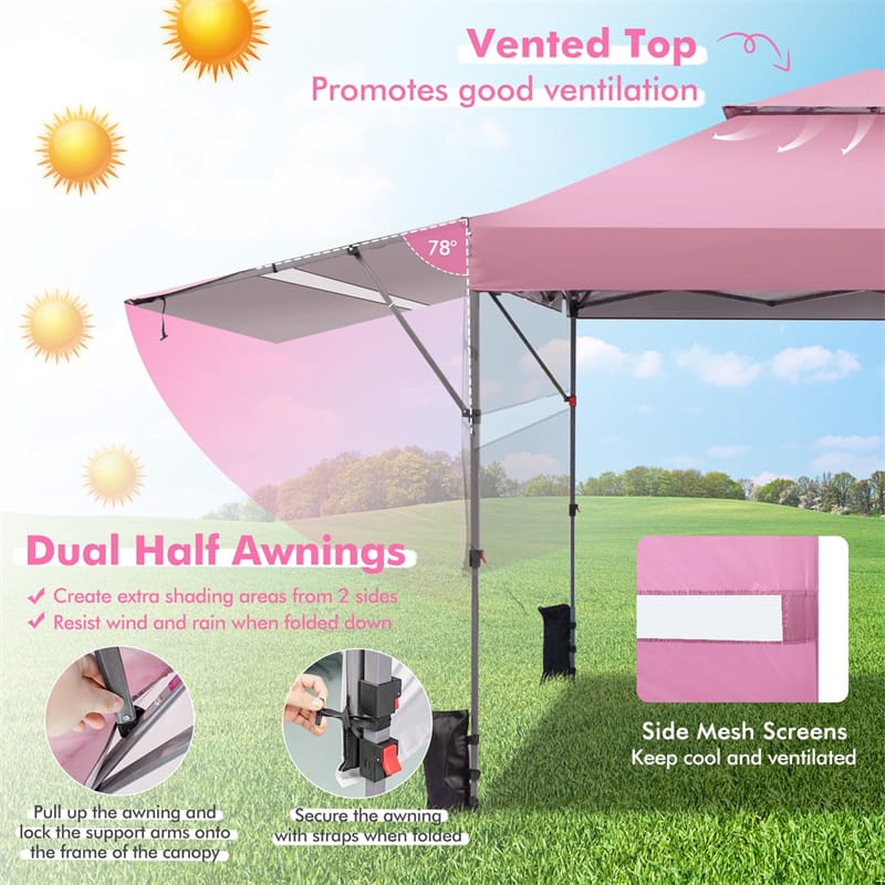10 x 17.6 FT Outdoor Instant Pop-up Canopy Tent for Market Picnic with Dual Half Awnings & Wheeled Bag