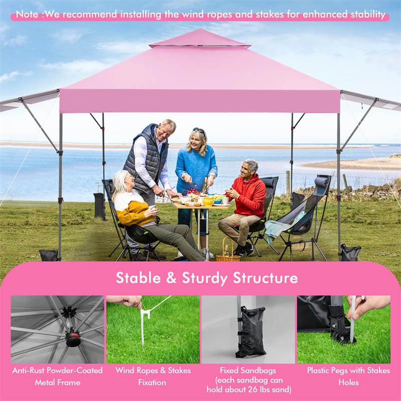 10 x 17.6 FT Outdoor Instant Pop-up Canopy Tent for Market Picnic with Dual Half Awnings & Wheeled Bag
