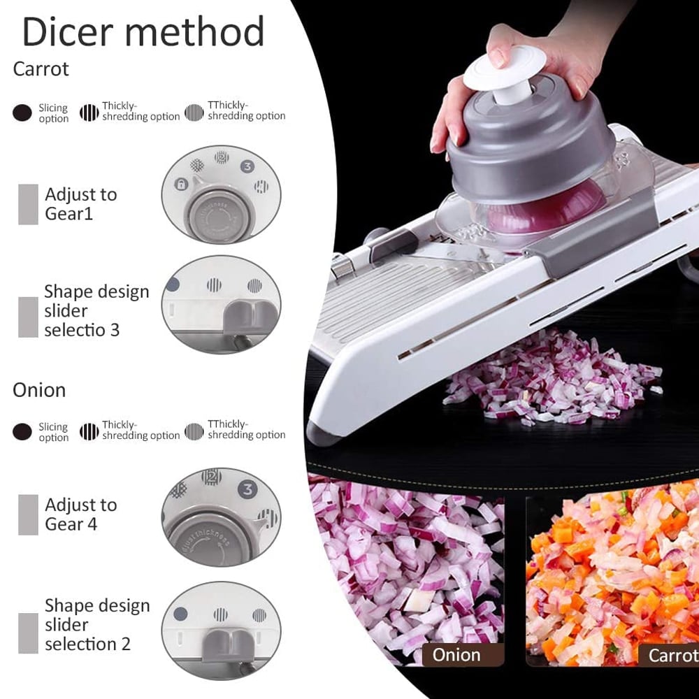 Mandoline Vegetable Slicer | Adjustable 304 Stainless Steel Blades for Even Slices, Sticks & Cubes in Professional Kitchen Use