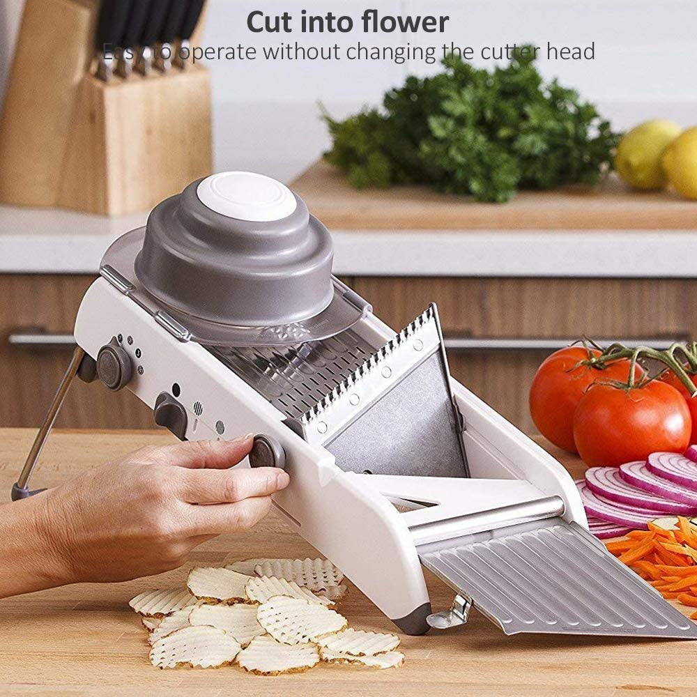Mandoline Vegetable Slicer | Adjustable 304 Stainless Steel Blades for Even Slices, Sticks & Cubes in Professional Kitchen Use