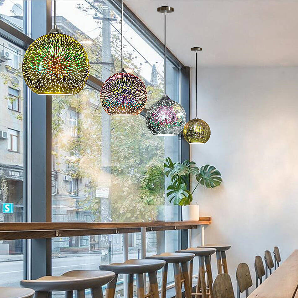 Modern Creative 3D Colorful Fireworks Glass 1-Light Dome Pendant Lamp