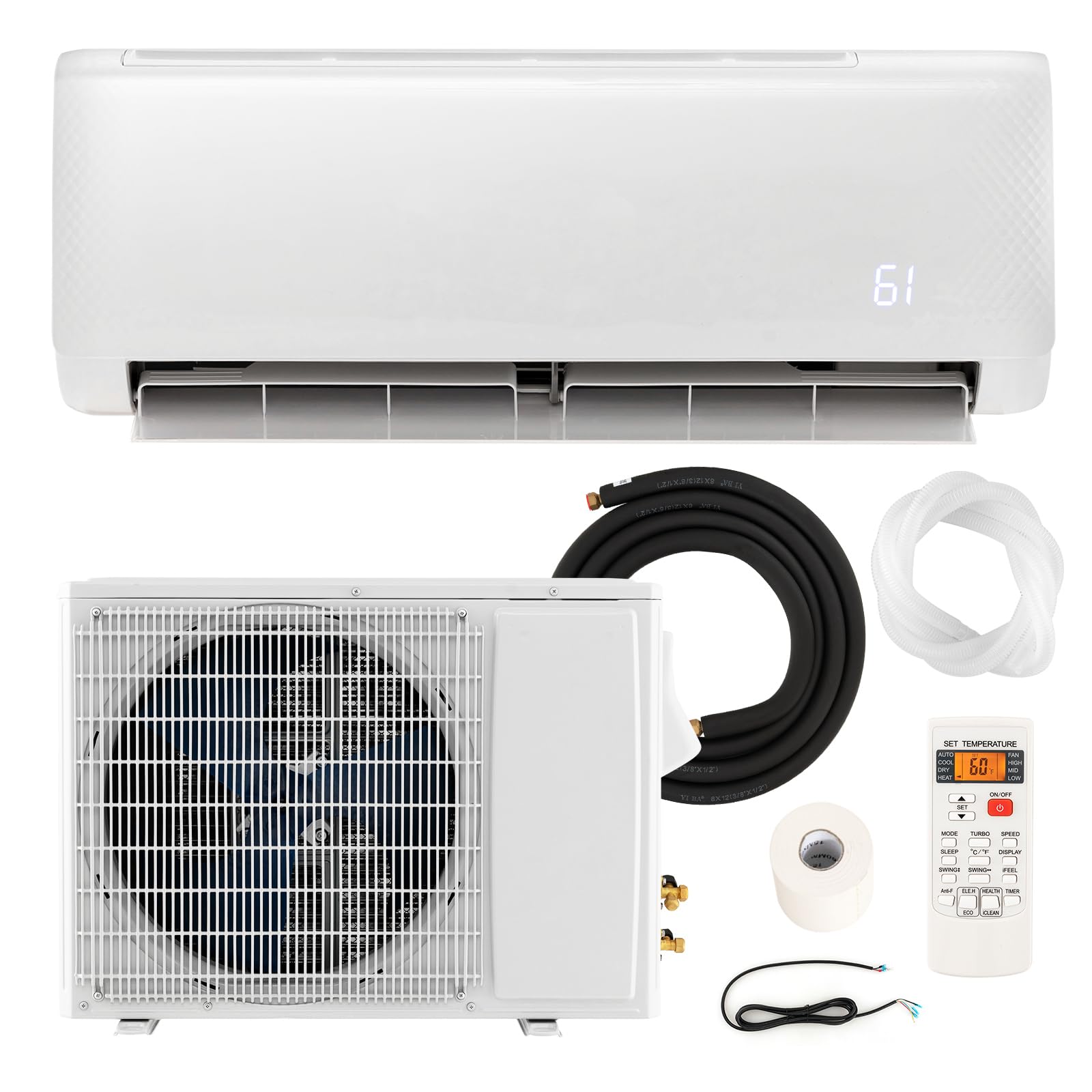 12000 BTU 21 SEER2 Mini Split Air Conditioner & Heater Ductless Inverter System, 208-230V Wall-Mounted AC Unit with Heat Pump