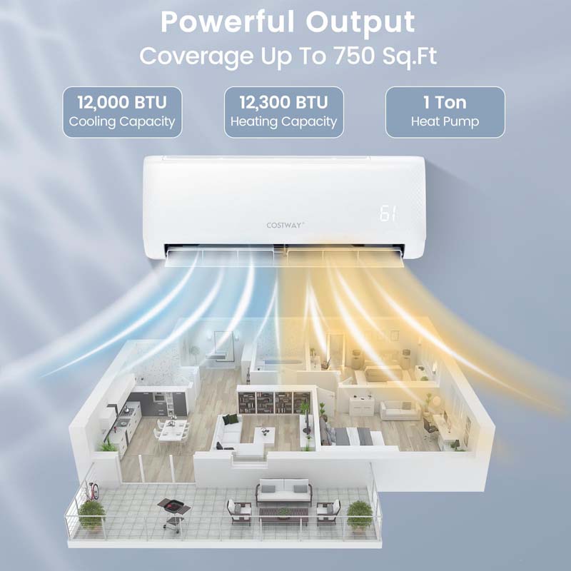 12000 BTU 21 SEER2 Mini Split Air Conditioner & Heater Ductless Inverter System, 208-230V Wall-Mounted AC Unit with Heat Pump