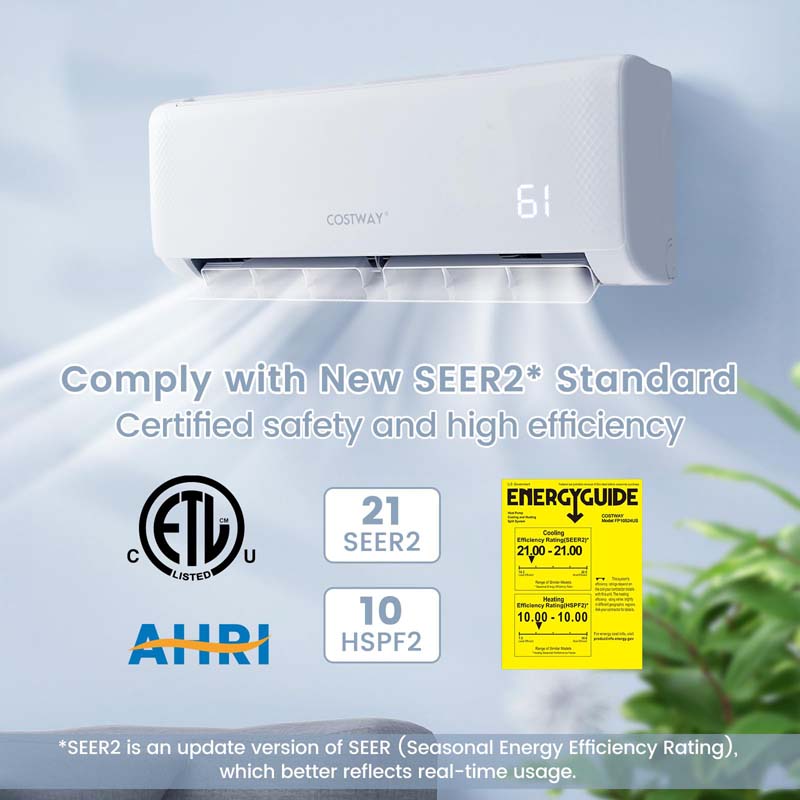 12000 BTU 21 SEER2 Mini Split Air Conditioner & Heater Ductless Inverter System, 208-230V Wall-Mounted AC Unit with Heat Pump