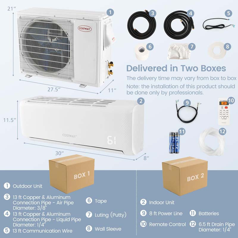12000 BTU 21 SEER2 Mini Split Air Conditioner & Heater Ductless Inverter System, 208-230V Wall-Mounted AC Unit with Heat Pump
