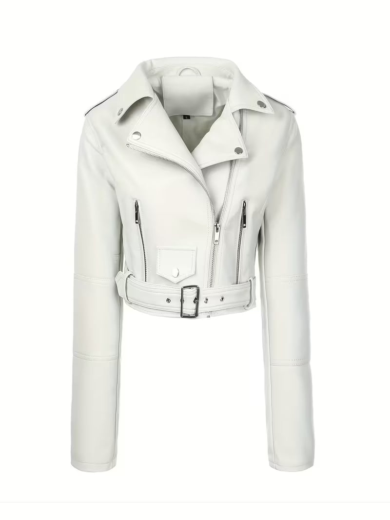 Women’s Biker Jacket – Chic Motorcycle Zip-Up Coat