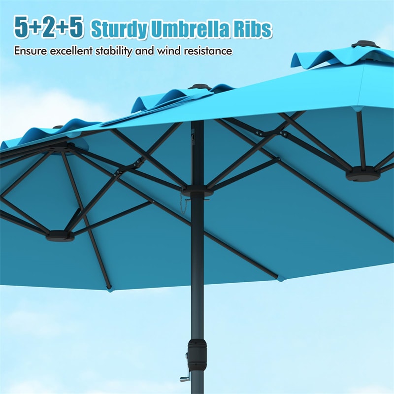 15 FT Double-Sided Outdoor Patio Umbrella with Crank, Extra Large 12 Ribs Steel Market Umbrella for Poolside, Deck & Backyard