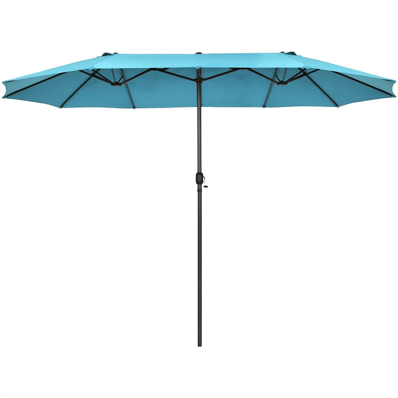 15 FT Double-Sided Outdoor Patio Umbrella with Crank, Extra Large 12 Ribs Steel Market Umbrella for Poolside, Deck & Backyard