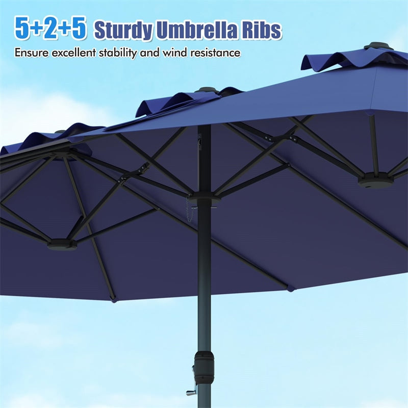 15 FT Double-Sided Outdoor Patio Umbrella with Crank, Extra Large 12 Ribs Steel Market Umbrella for Poolside, Deck & Backyard