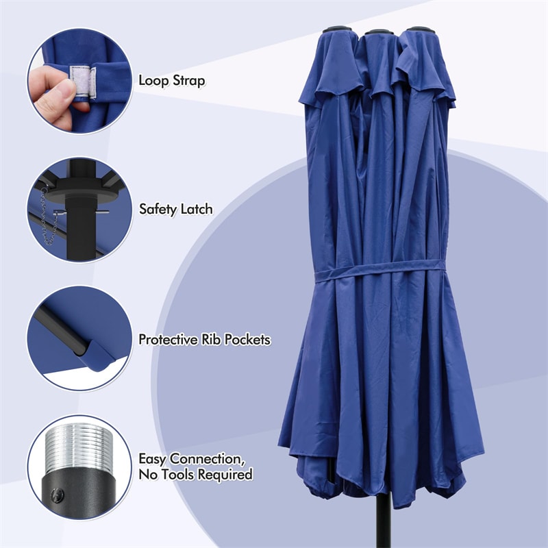 15 FT Double-Sided Outdoor Patio Umbrella with Crank, Extra Large 12 Ribs Steel Market Umbrella for Poolside, Deck & Backyard