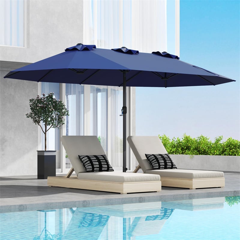 15 FT Double-Sided Outdoor Patio Umbrella with Crank, Extra Large 12 Ribs Steel Market Umbrella for Poolside, Deck & Backyard