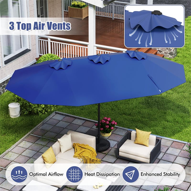 15 FT Double-Sided Outdoor Patio Umbrella with Crank, Extra Large 12 Ribs Steel Market Umbrella for Poolside, Deck & Backyard