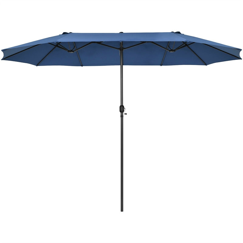 15 FT Double-Sided Outdoor Patio Umbrella with Crank, Extra Large 12 Ribs Steel Market Umbrella for Poolside, Deck & Backyard