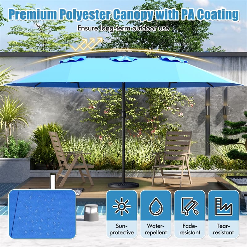 15 FT Double-Sided Outdoor Patio Umbrella with Crank, Extra Large 12 Ribs Steel Market Umbrella for Poolside, Deck & Backyard