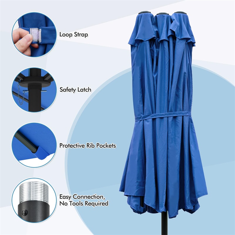 15 FT Double-Sided Outdoor Patio Umbrella with Crank, Extra Large 12 Ribs Steel Market Umbrella for Poolside, Deck & Backyard