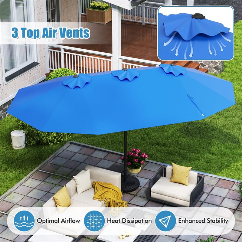 15 FT Double-Sided Outdoor Patio Umbrella with Crank, Extra Large 12 Ribs Steel Market Umbrella for Poolside, Deck & Backyard